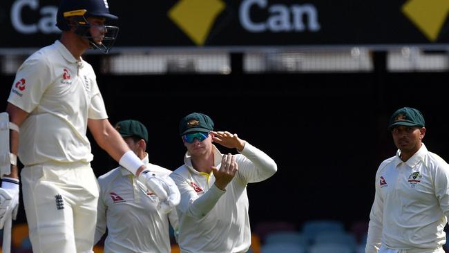 Stuart Broad (left) was given out following a review from Australia on Sunday.