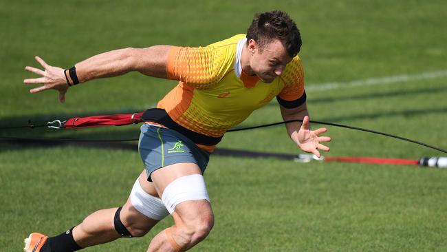 Australia's flanker Jack Dempsey attends a training session at the Arcs Urayasu Park in Urayasu on October 2, 2019, during the Japan 2019 Rugby World Cup. (Photo by CHARLY TRIBALLEAU / AFP)