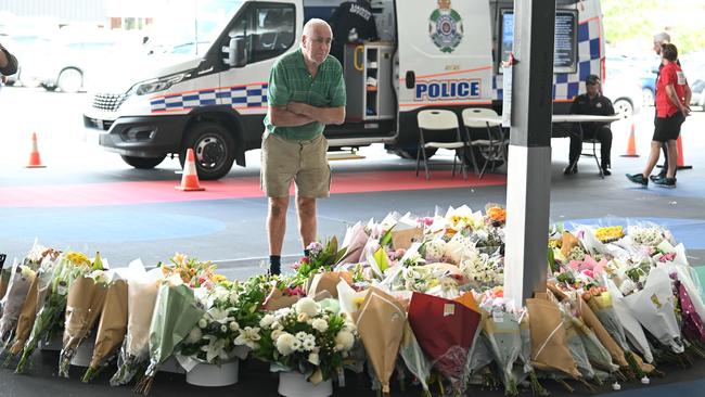 Flowers laid outside Town Square Redbank Plains Shopping Centre. Picture: Lyndon Mechielsen/Courier Mail