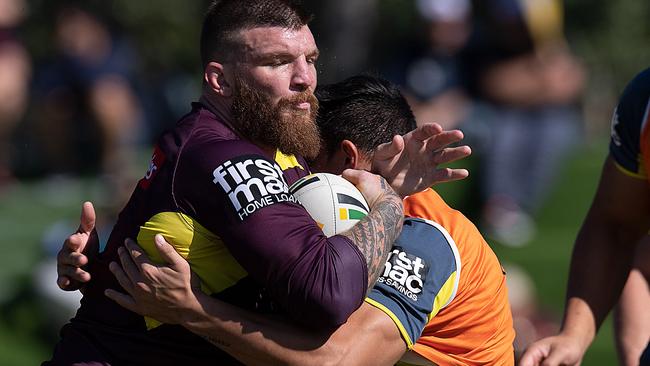 Josh McGuire left Broncos training after just five minutes. Picture: AAP