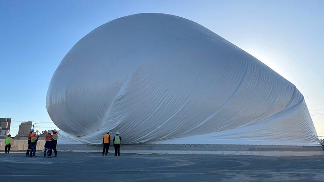 The dome being inflated. Picture: Hallett Concrete