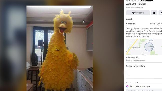 A seller posted a Big Bird costume for sale on Facebook marketplace in Banksia Park, but police confirmed it was a joke. Picture: Facebook