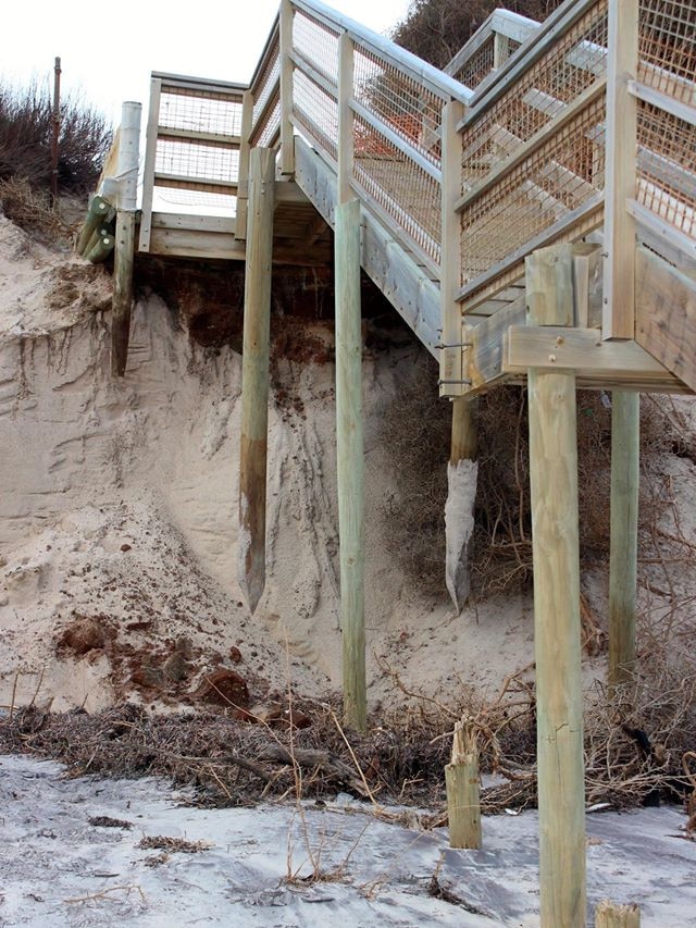 Sand dune erosion at West Beach. Photo taken Sunday, July 20, 2014 by Anne Wheaton (Western Adelaide Coastal Residents Association)