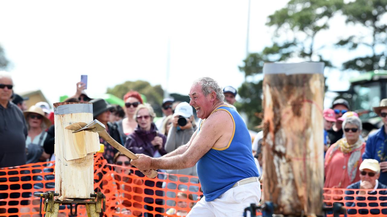 Bellarine Agriculture Show’s wood chopping was a popular event. Alan Pearce pictured. Picture: David Smith