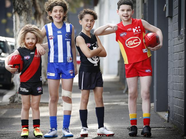 Flynn Tinkler (Essendon's Dyson Heppell), Domenico Simionato (North Melbourne's Ben Brown), Charlie Dean (Carlton's Charlie Curnow) and Kayne Harris (Gold Coast's Steven May). Picture: David Caird