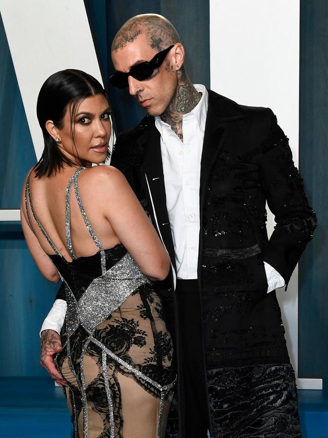 Kardashian Barker with her husband, US musician Travis Barker. Picture: Patrick T Fallon/AFP