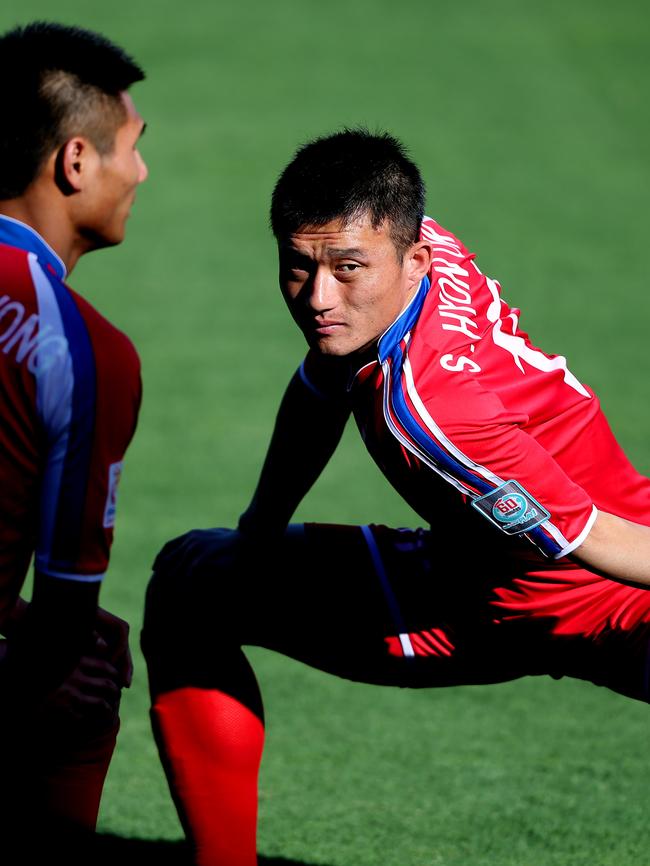 Members of the North Korea football team. Picture: Richard Dobson