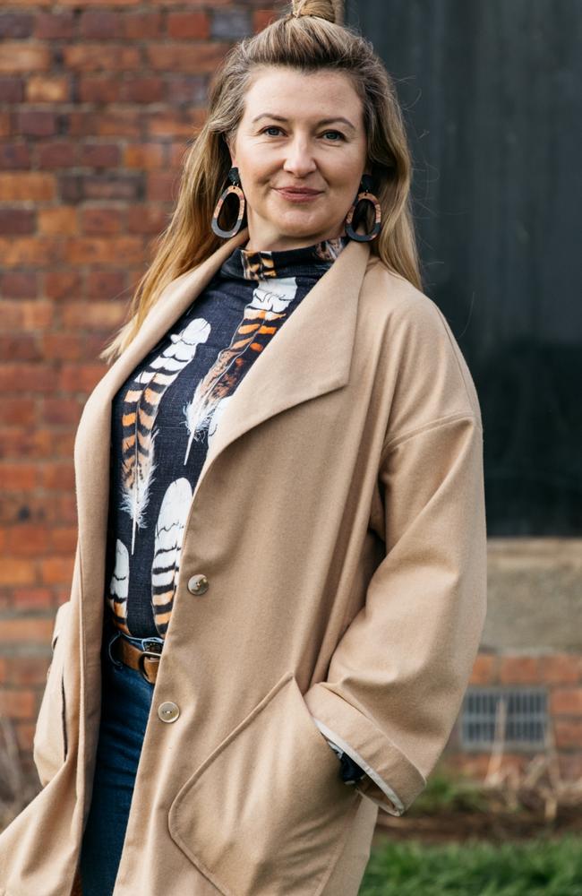 Tamika Bannister, owner of The Spotted Quoll Studio in Hobart, modelling some of her store's winter fashion items. Picture: Melanie Kate Photography