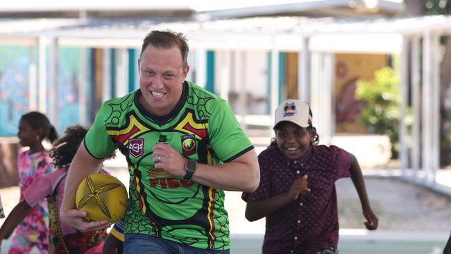 Premier Steven Miles at Pormpuraaw State School. Pic Annette Dew