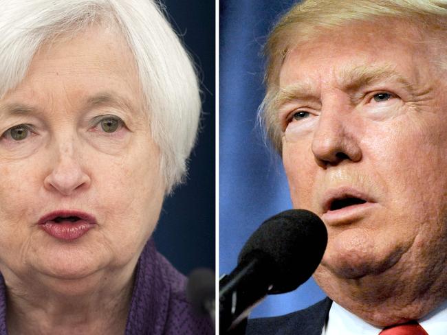 Donald Trump has been critical of Federal Reserve Board Chair Janet Yellen (L), saying she is creating a false economy by keeping interest rates low.  Picture:  AFP