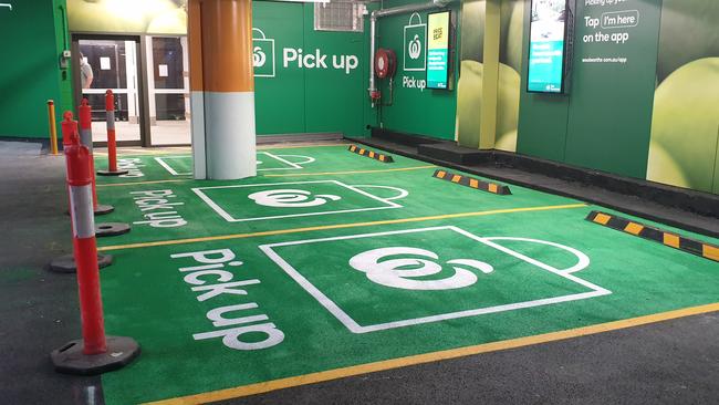 The new pick-up car parks for online shopping at Lutwyche City. Picture: Thomas Morgan