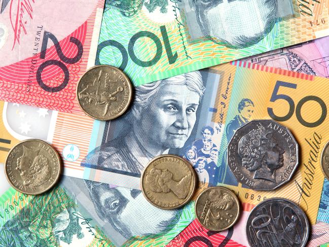 Full-frame of Australian notes and coins.  Picture: istock