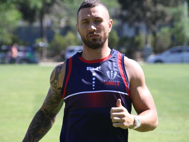 Rugby's Quade Cooper on his first day at training with his new Melbourne Rebels club. Photo: Melb Rebelsb