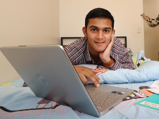 Home schooling. Mohammad Haseeb 13, started homeschooling full time in term one 2022. He wants to continue remote learning for the rest of his education. Mohammad Haseeb studies in his room under the watchful eye of his mother Ayesha Khan.          Picture: David Caird