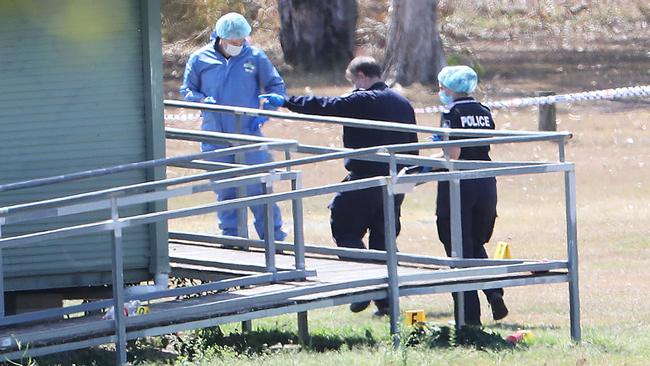 Police at the scene of a Zillmere gang fight. Picture: Peter Wallis