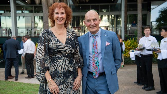 Ms Ruth Eirwen Jones and His Honour Professor the Honourable Hugh Heggie AO PSM arrives at the 2023-24 NTFL Nichols awards night. Picture: Pema Tamang Pakhrin