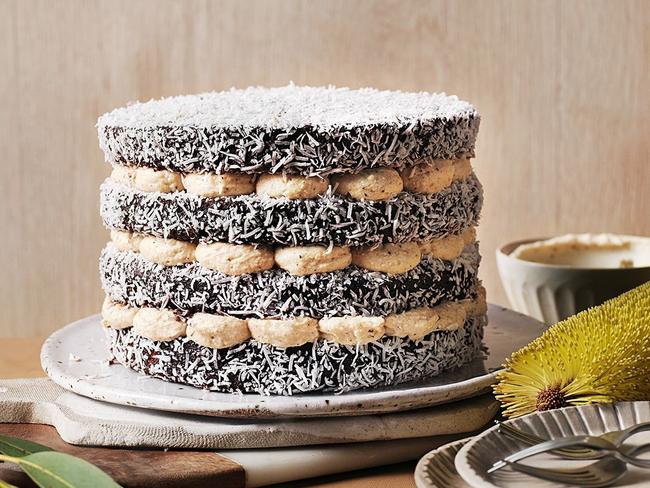 Coffee and wattleseed lamington cake.