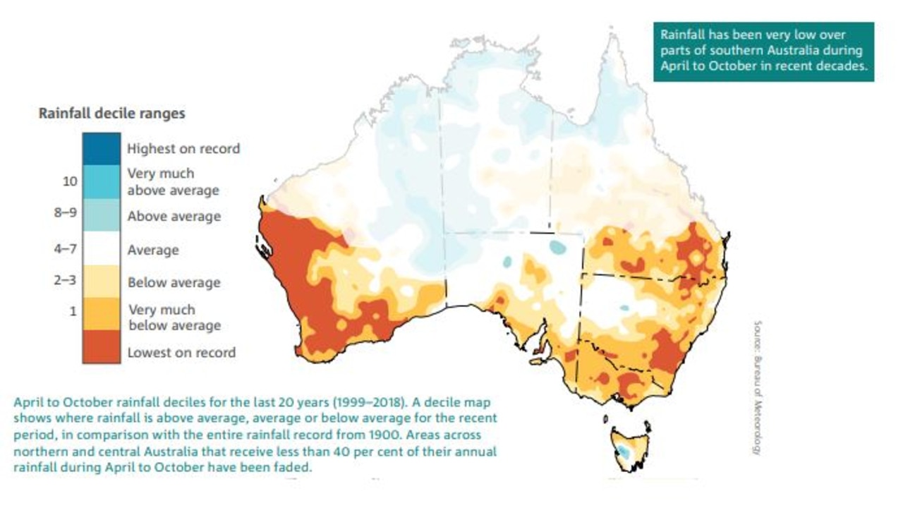 This map plots the extent of rainfall declines across Australia.