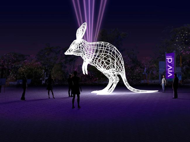 An artist’s impression of a gigantic illuminated Bilby which will be part of Vivid Sydney at Taronga Zoo. Picture: Supplied