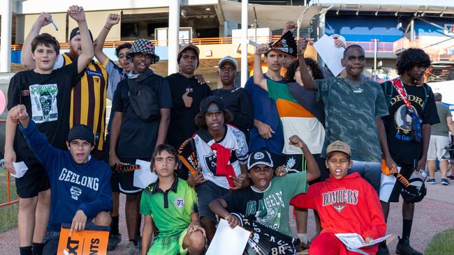 Katherine Clontarf Fans at the Gold Coast Suns v Hawthorn AFL match at TIO Stadium. Picture: Pema Tamang Pakhrin