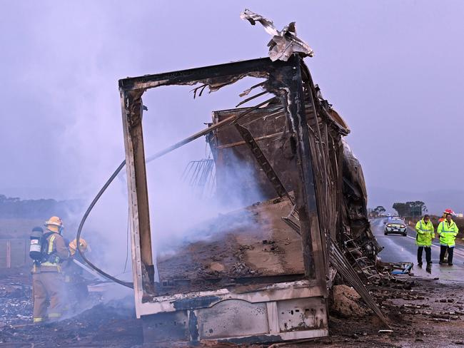 One of the trucks was carrying a flamable load. Picture: Tom Huntley