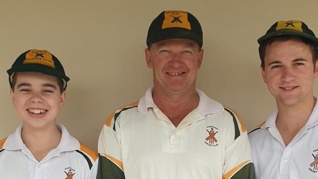 Greg Stephenson, with his sons Luke (left) and Trent, has played for Parrakie Cricket Club. for over 35 years. Picture: Craig Altus