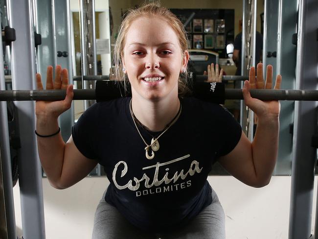 Lily Tomkinson hard at training in a Gisborne gym. She is an alpine skiier and competed in the world junior giant slalom and slalom events in March.Picture Norm Oorloff