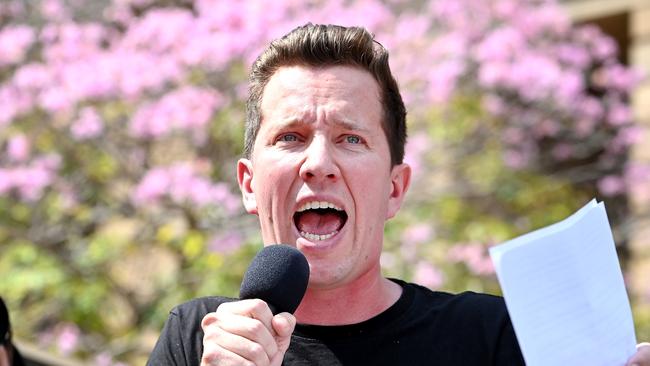 Former Greens MP Max Chandler-Mather at a CFMEU rally in Brisbane. Picture: NewsWire / John Gass