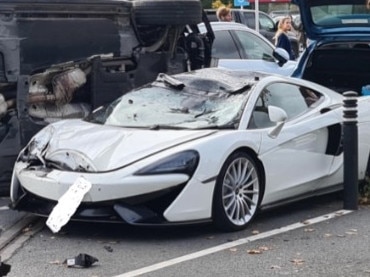 McLaren crashes in Sainsbury's carpark in UK. Picture: Triangle News