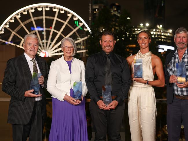 Reverend Dr Lindsay and Reverend Robyn Burch, Marco Renai, Emma McKeon and David Elliott are the 2024 Australian of the Year Award recipients for Queensland. Picture: NADC/Salty Dingo.