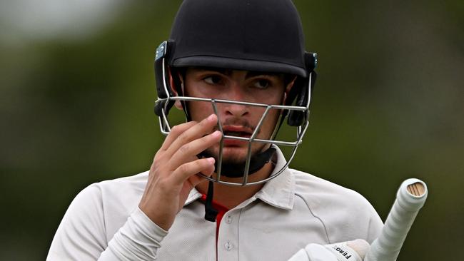 EssendonÃs Farzan Chowna after being dismissed during the Victorian Premier Cricket Northcote v Essendon match at Bill Lawry Oval in Northcote, Saturday, Feb. 25, 2023.Picture: Andy Brownbill