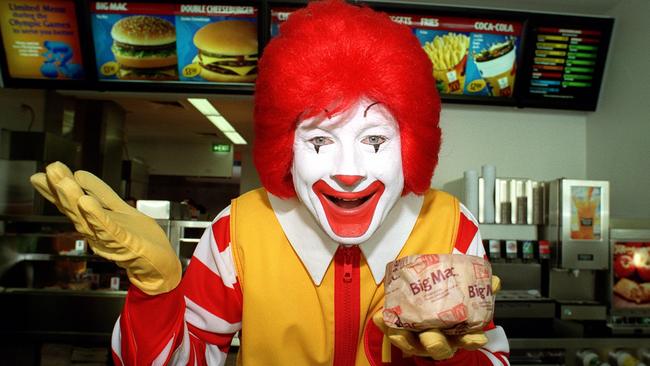 Ronald McDonald at the launch of the new McDonald’s restaurant in Homebush, Sydney. Picture: Nick Laham/ALLSPORT/Getty Images