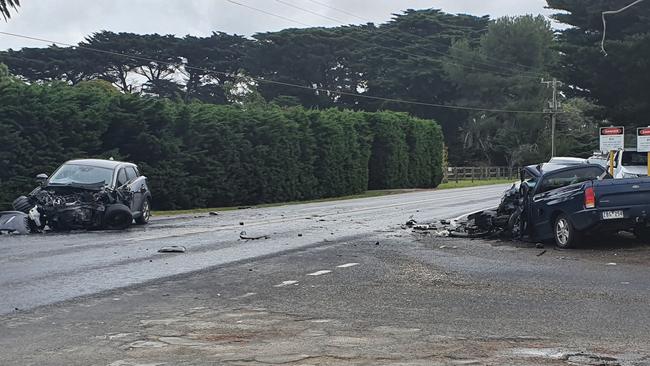 The vehicles involved in a fatal Moorooduc crash on June 11. Picture: Lucy Callander