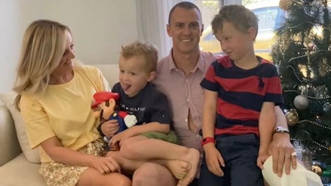 Personal trainer Jason Januszke with wife Jess and sons Tom and Jack pictured celebrating Christmas last year. Picture: Supplied