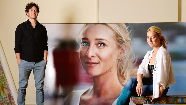 Keddie and husband Vincent Fantauzzo with his portrait of her that won the Archibald People’s Choice Award in 2013. (Picture: Supplied)