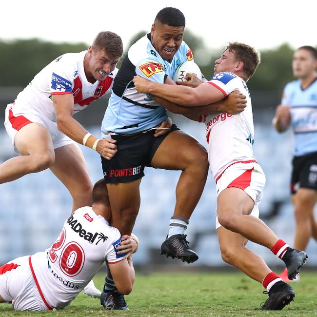 Franklin Pele of the Sharks was a handful. Pictuure: Brendon Thorne/Getty Images