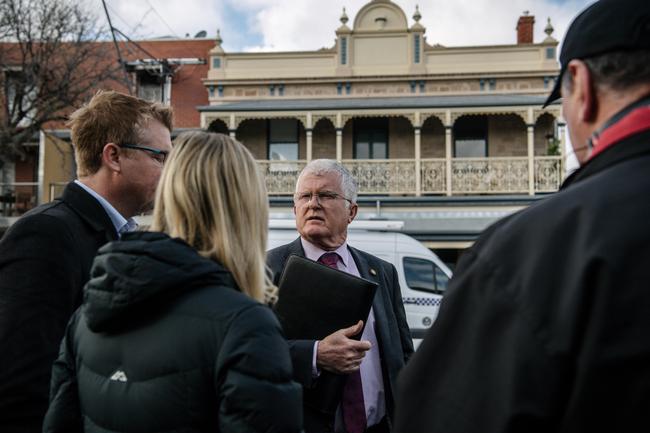 Detectives speak to the media. Picture: AAP / Morgan Sette