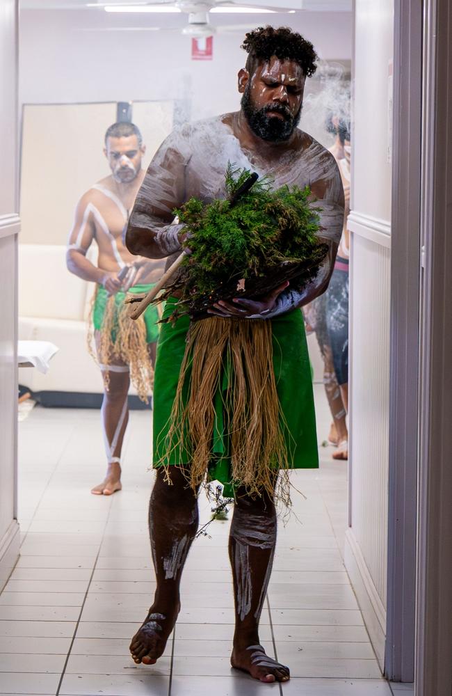 Smoking ceremony. The Cowboys Community Foundation has expanded its NRL Cowboys House, opening a third campus for its growing number of graduates in need of affordable housing. The Condon campus provides a semi-supported environment for House graduates who have completed their secondary schooling but wish to continue their education and career journeys in Townsville. Picture: Supplied