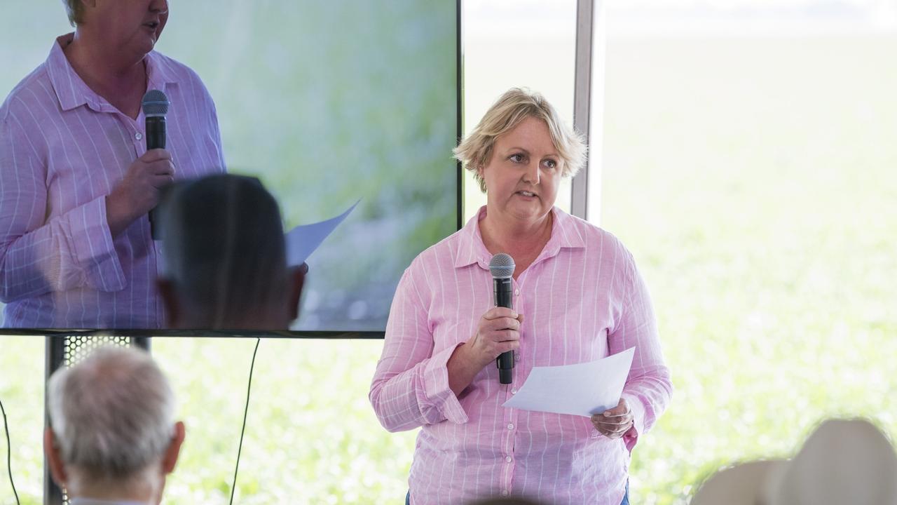 Property owner Liza Balmain speaking at the Protecting Prime Ag Land soil symposium at "Glendon", Nangwee hosted by independent Suzie Holt, Saturday, August 26, 2023. Picture: Kevin Farmer