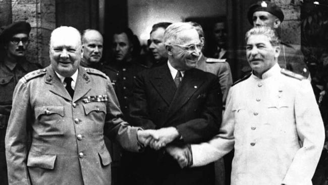 Winston Churchill, Harry Truman and Josef Stalin meet at Potsdam, Germany.