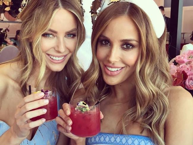 Oaks Day 2016 via social media ... Jennifer Hawkins and Rebecca Judd. Picture: Instagram