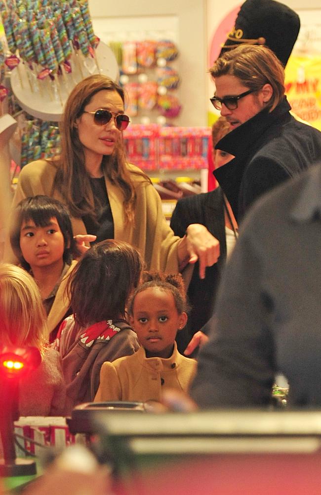 Angelina Jolie and Brad Pitt take the kids to FAO Schwartz on December 7, 2011 in New York City. Picture: Splash
