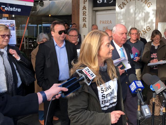 Angela Vithoulkas and radio personality Alan Jones joined protests on Church St in Parramatta against the light rail.