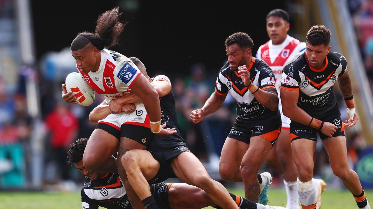 Moses Suli has turned into a powerhouse for the Dragons since making the switch two years ago. Picture: Getty