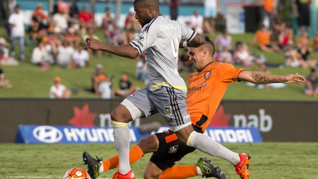 Jade North makes a tackle against Wellington Phoenix in Cairns. Picture: Marc McCormack