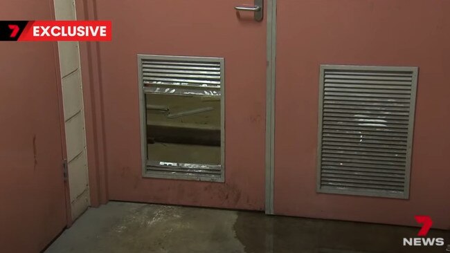 The indecent stalker smashed in an air vent near the garbage disposal area. Pictur: 7NEWS