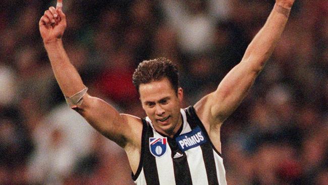 Ballarat’s Alex McDonald celebrates for Collingwood. Picture: Michael Dodge.