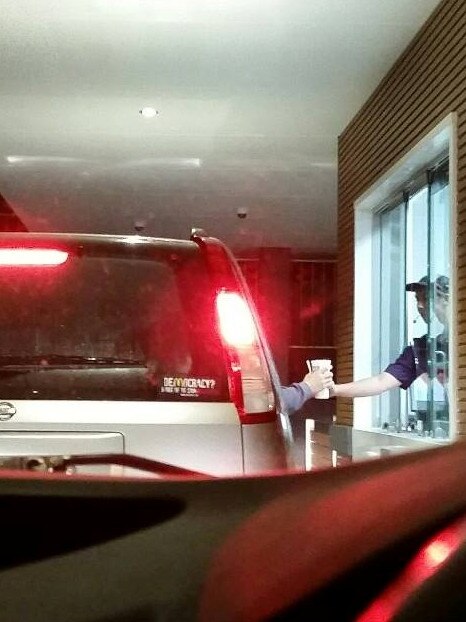 A driver with an anti-Tecoma McDonald’s sticker was spotted going through the outlet’s drive-through.