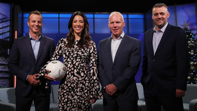 Simon Hill (far right) is back covering the A-League. Picture: Phil Hillyard