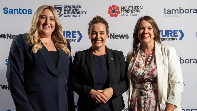 Melanie Plane Editor NT News, Lia Finocchiaro and General Manager NT News Kirsten Porteous at the NT News Futures Northern Territory forum 2024. Picture: Pema Tamang Pakhrin